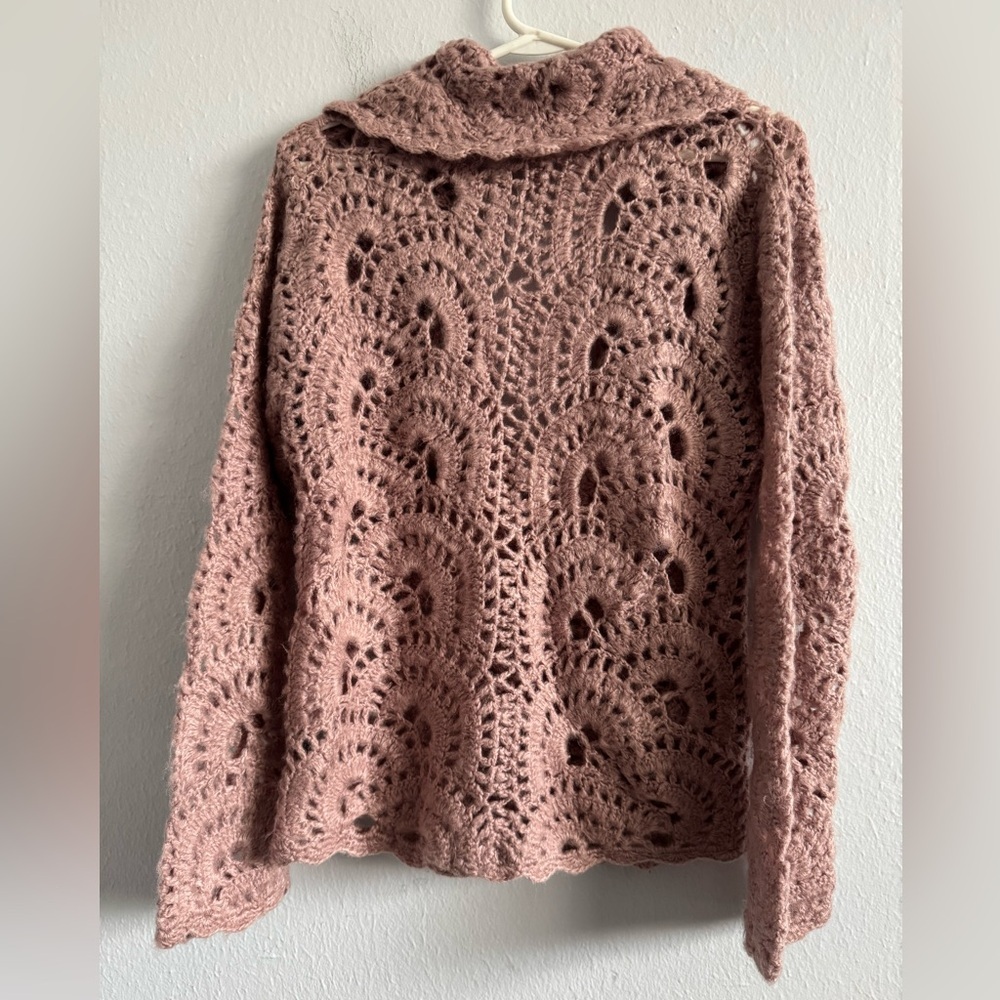Michelle Nicole Blush Pink Fairy Cottagecore Crochet Women Sweater Size Large - Picture 6 of 13
